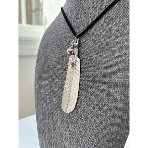 Upcycled Silverware Feather Pendant Necklace: Bohemian Flatware Jewelry - Picture 4 of 6